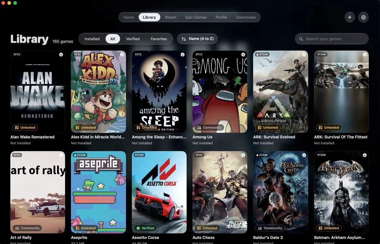 Kütüphane: Steam ve Epic oyunların bir arada.